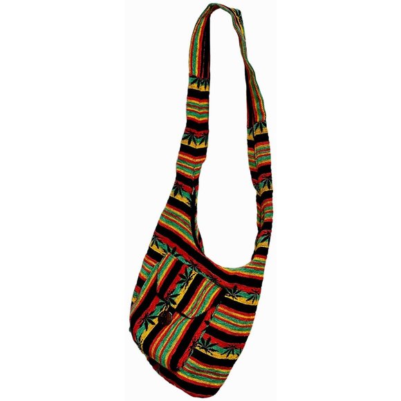 Handbags - Guatemala Handmade Shoulder Bag w/Jamaican Motif Zippered Bag and Button Pocket